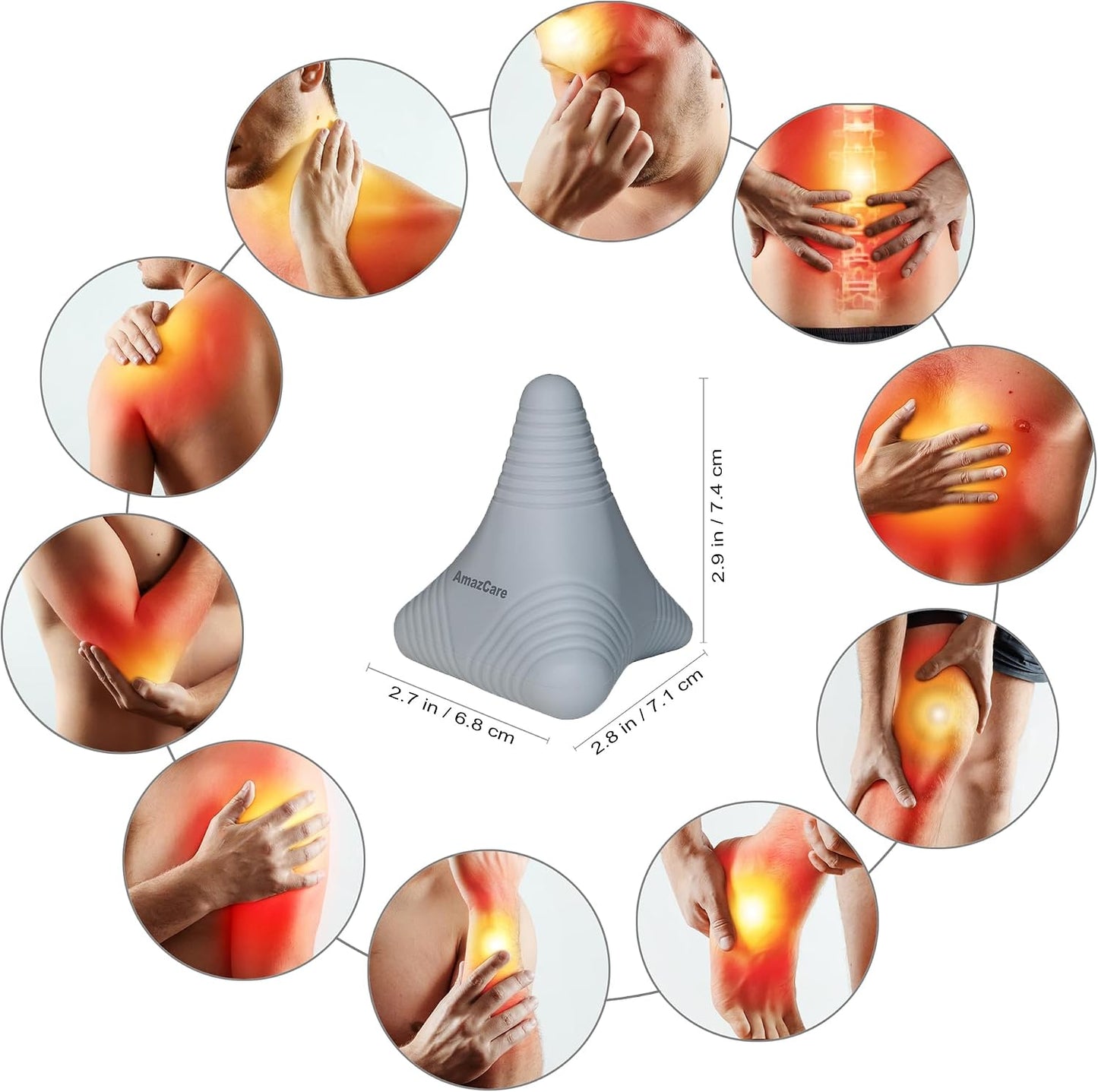 Trigger Point Massage Ball Manual Massager Tool 2.8”×2.9”. Gray | Silicone Massage Ball for Muscle Knot Deep Tissue Myofascial Release Physical Therapy Hip Flexor Iliacus Psoas Hand Foot Back