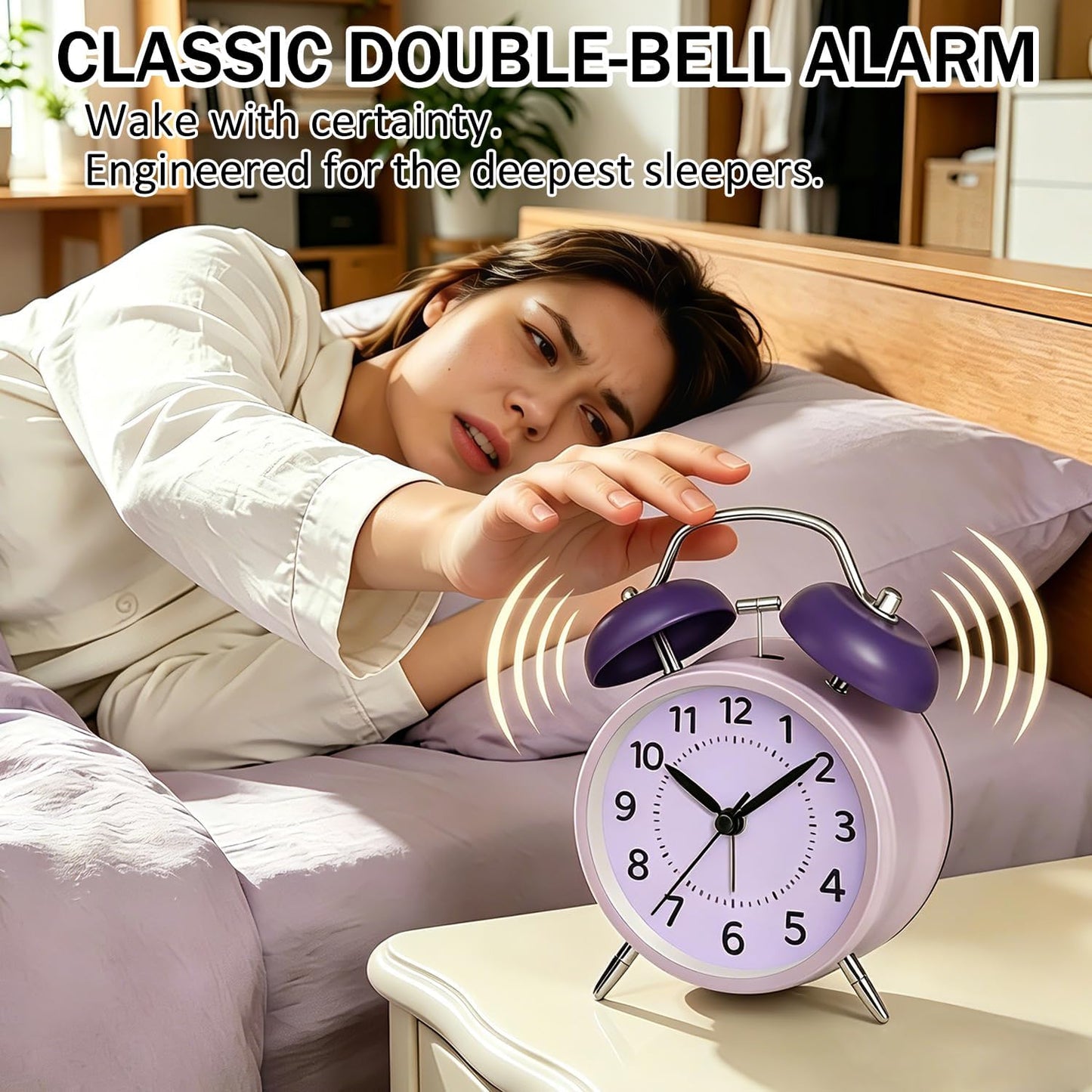 4.5" Analog Alarm Clock for Heavy Sleepers, Loud Battery Operated Alarm Clocks with Light, Metal Silent Desk Clock for Bedrooms, Retro Bedside Clocks for Kids Girls Women Mother Seniors, Pink