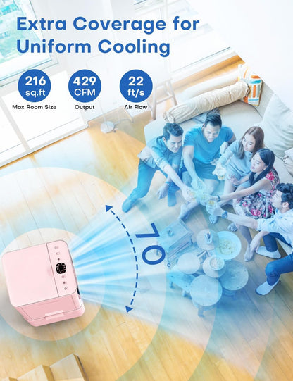 Portable Air Conditioners 4 Modes&3 Speeds,4 Ice Packs, Waterless Alert System, 12H Timer, Remote,1 Gal Detachable Water Tank, 70°Oscillation Windowless Evaporative Air Cooler for Room Office