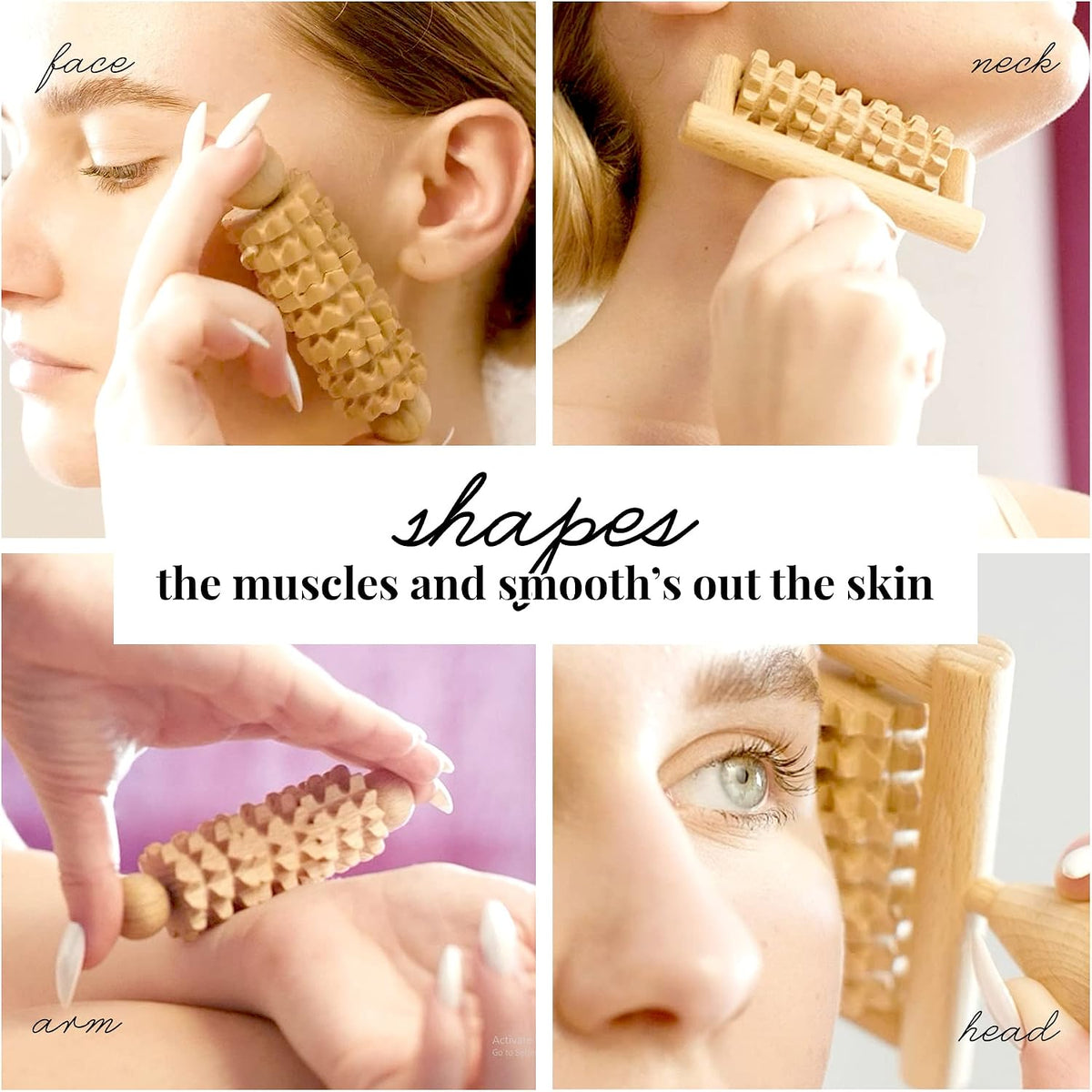 tuuli Body and Face Roller, Multi-Functional Wooden Massage Roller, Helps Ease Muscle Tension and Support Skin Health, Natural Face Massage Tools, Set of 2 (2 piece set A)