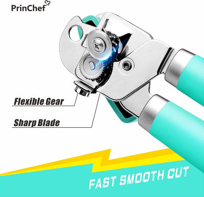 PrinChef Manual Can Openers with Magnet, No-Trouble-Lid-Lift, Handheld Can Opener Smooth Edge with Sharp Blade, Large Effort-Saving Handles, Easy Grip & Heavy Duty, Black