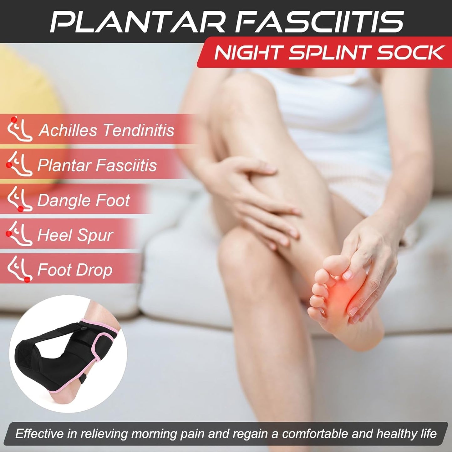 Plantar Fasciitis Night Splint Sock Soft Plantar Fasciitis Brace for Sleeping Achilles Tendonitis Foot Drop Heel Pain - Plantar Fasciitis Relief Night Splint for Women Men Black Small