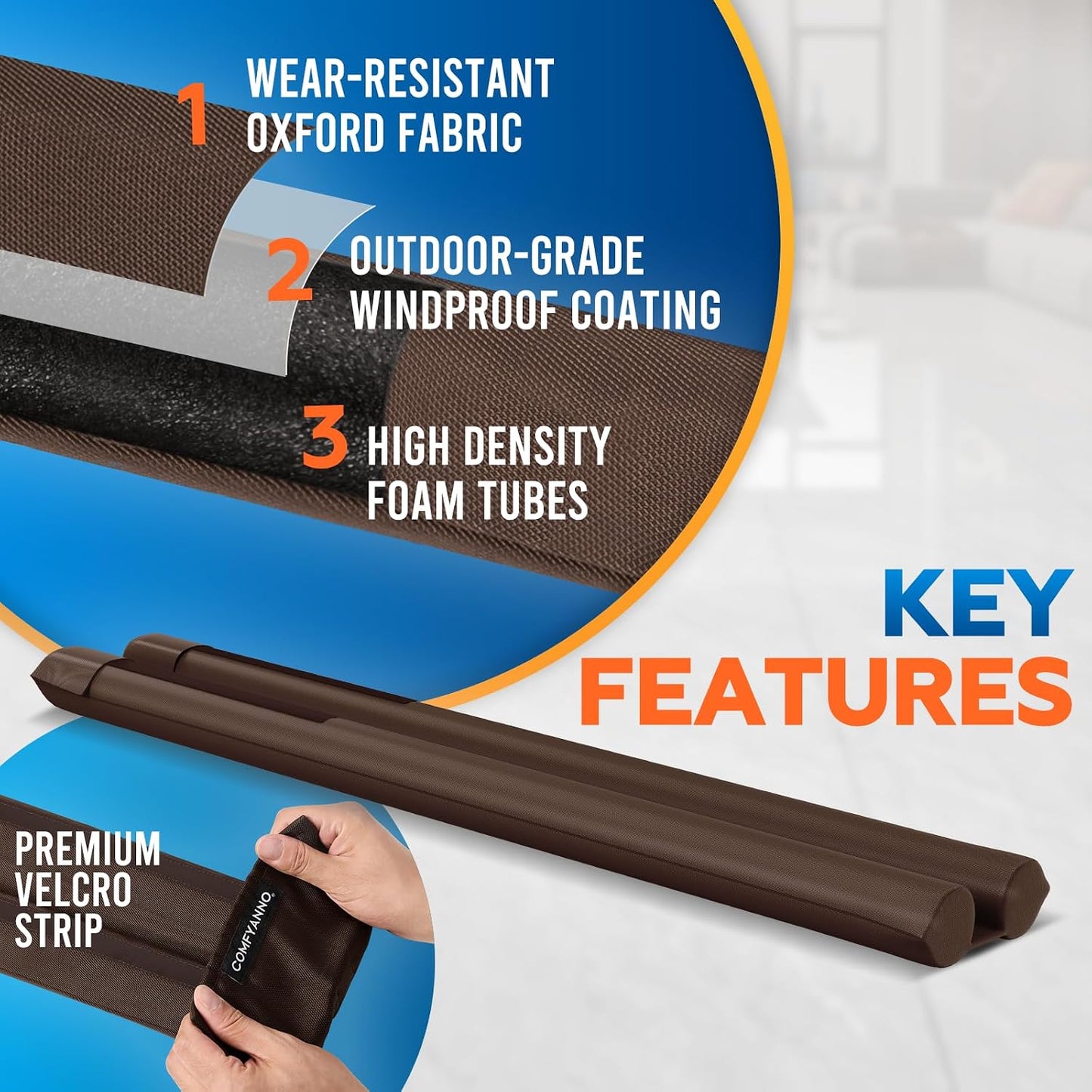 Comfyanno Under Door Draft Stopper - Bottom Door Gap Filler & Seal - Fits 30” to 36” Door, Double Side Block Noise, Sound, Air, Bugs, Dust, Easy to Install, No Adhesive, Black