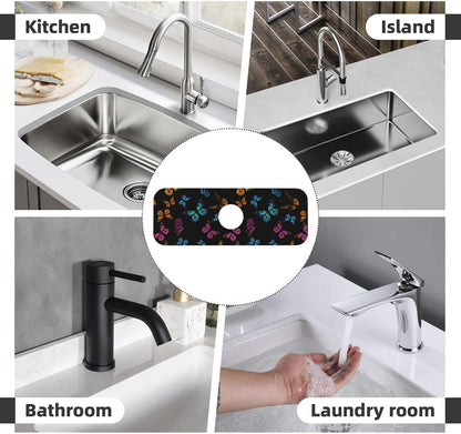 Wildflowers Floral Flower Kitchen Sink Splash Guard Faucet Mat Super Absorbent Fast Drying Mat Sink Gadgets-Fast Drying Pad Sink Mat For Kitchen Bathroom (15" X 5.5" )