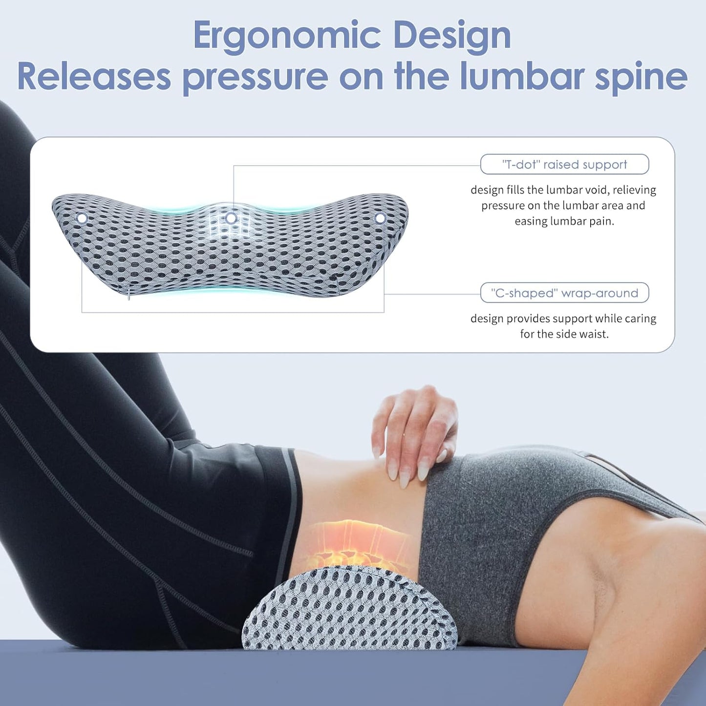kasney Lumbar Support Pillow for Office Chair, Back Support Pillow, Gray | Memory Foam Lumbar Pillow for Low Back Pain Relief, Ergonomic Streamline Car Seat, Office Chair, Recliner and Bed