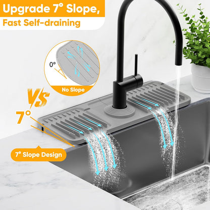24'' Longer Faucet Mat for Kitchen Sink Splash Guard[7° Slope Fast Self-draining][Snap Lock Fit]Kitchen Sink Faucet Mat Splash Guard Kitchen Sink Area Water Splash Guard Behind Faucet Draining Mat
