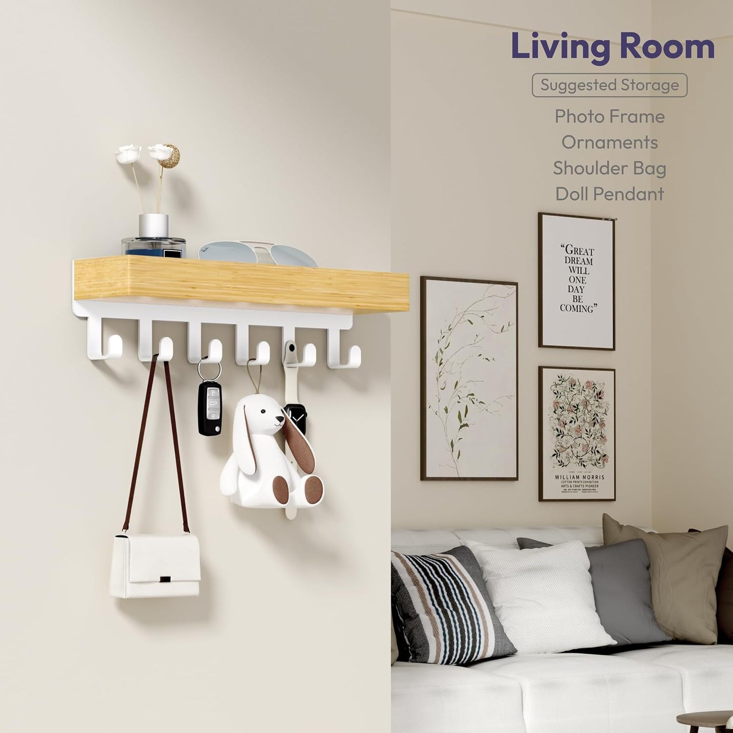 SWTYMIKI Key Holder Wall Mount - Wooden Key Hooks for Wall with Mail Organizer & 6 Hooks, 2 Installation Ways Key Hanger, Key Rack with Shelf for Entryway Living Room Bedroom Office Home Decor Black