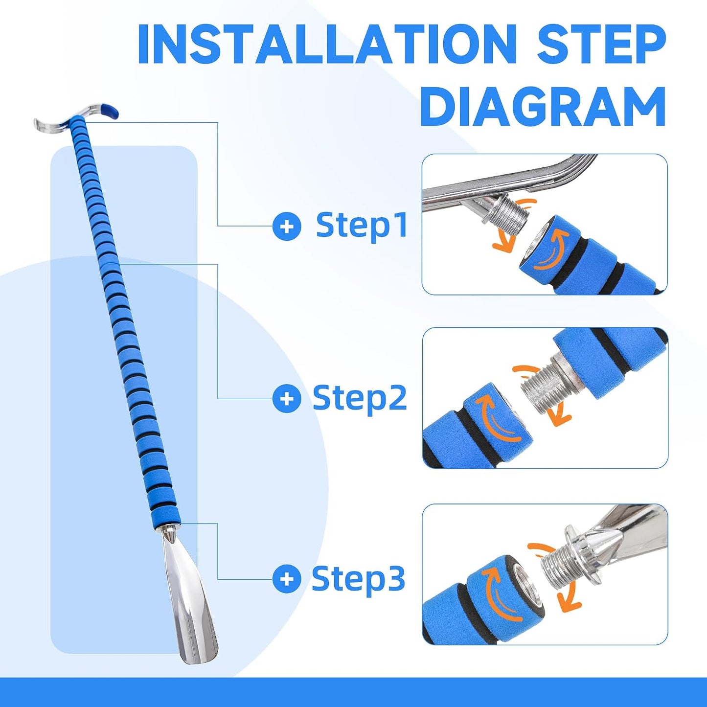 Fanwer Metal Long Shoe Horn with Dressing Stick - Shoe Horn Long Handle for Seniors, Disabled, Elderly | Adjustable Dressing Aid for Post-Surgery, Limited Mobility | Sock Remover & Shoe Helper Tool