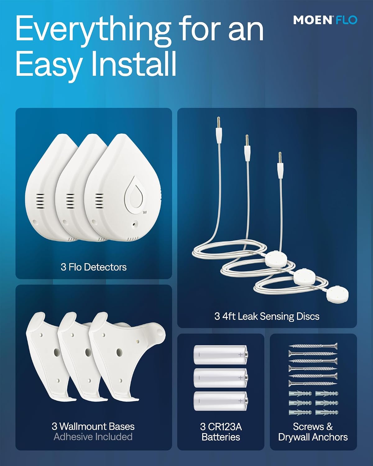 Moen 920-005 Flo Smart Water Leak Detector, White, 3-Pack