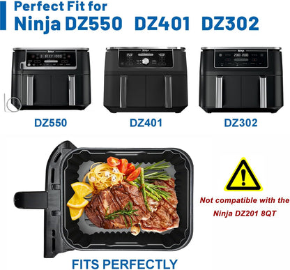 Silicone Air Fryer Liners for Ninja Foodi Dual DZ550 & DZ401 & DZ302 10Qt | Reusable Airfryer Silicone Pot Rectangle, Upgraded High Wall Baking Basket Insert, Dishwasher Safe, BPA-Free