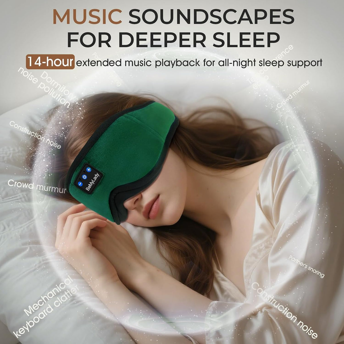 Bamboo Cotton Sleep Mask with Bluetooth Headphones, 100% Blackout, Grey