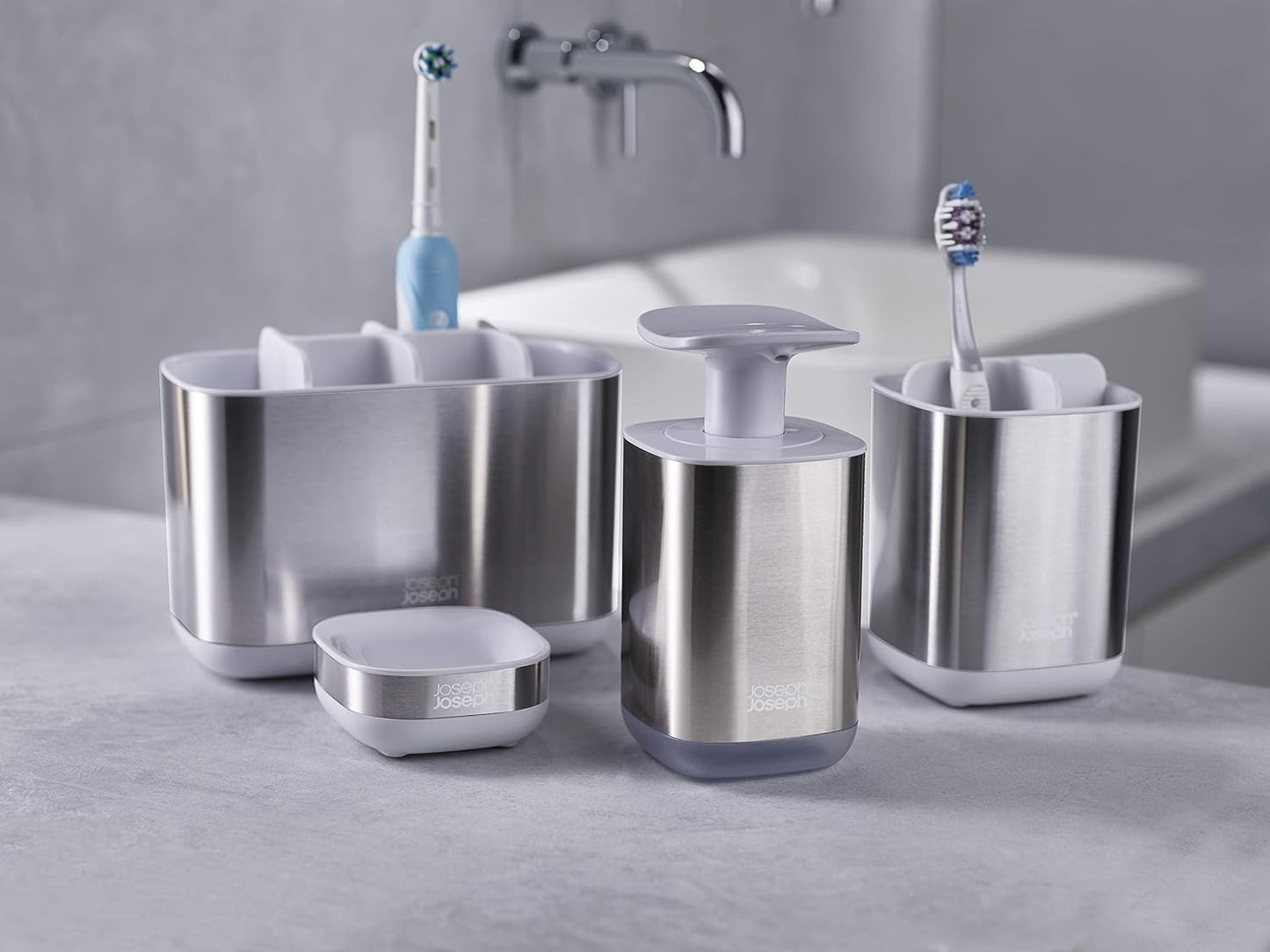 Joseph Joseph Easy-Store - Compact Toothbrush Holder Caddy Bathroom Storage , Grey/White, Regular