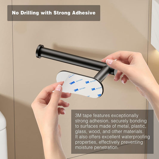 Voldra Toilet Paper Holder with Shelf, Flushable Wipes Dispenser for Bathroom, Adhesive Toilet Paper Roll Holder with Storage Wall Mount Stick On Bathroom Tissue Holder Front Flip Design (Matte Black)