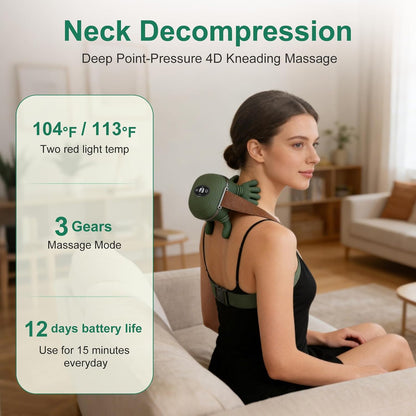 Human-Like Neck Massager with Heat for Pain Relief Deep Tissue, Cordless 4D Kneading Neck and Shoulder Massager with Bionic Fingers Massage and Screen, Ideal Gifts for Women Men