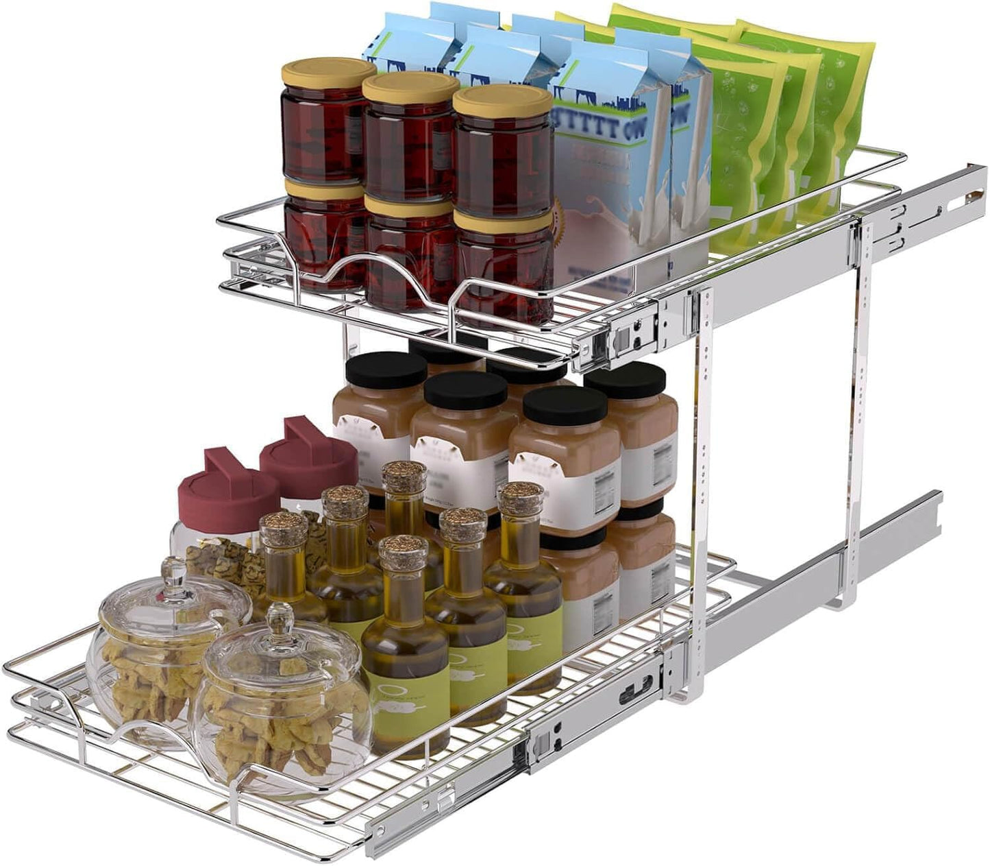 OCG Pull Out Cabinet Organizer (15" W x 21" D), Pull out Drawers, Cabinet Pull Out Shelves for Base Cabinet Organization in Kitchen Bathroom Pantry, Bottom Mount, Chrome Finish