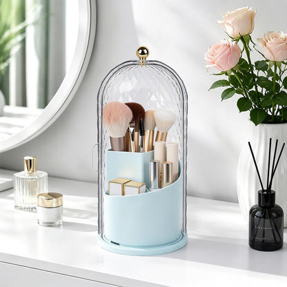 Toothbrush Holder with Cover for Bathroom Countertop, Organizer, White | Rotating 3 Slot Holder for Electric Toothbrushes, Toothpaste, Self Draining Vanity Organizer, Makeup Brush Storage