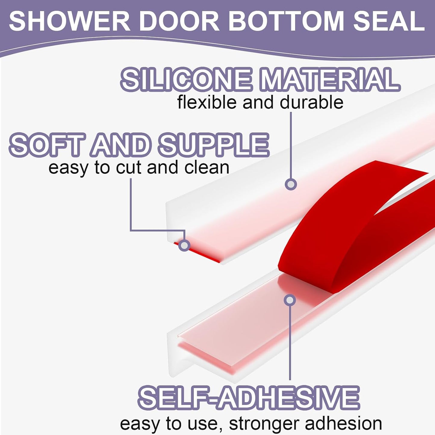 Shower Threshold Water Dam Barrier - Versatile, Silicone Shower Water Guard Stopper Seal Strip for Bathroom Floor, Bathtub Rim, Kitchen Countertop (White, 59 In/ 1.5M)