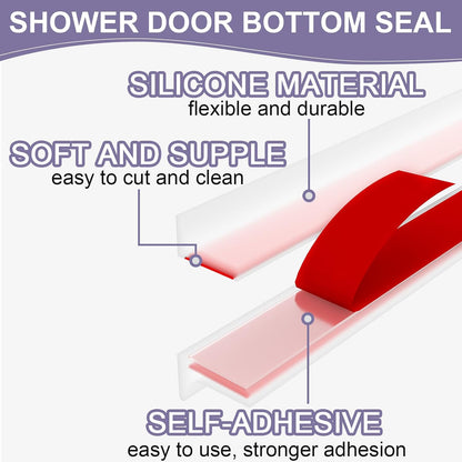 Shower Threshold Water Dam Barrier - Versatile, Silicone Shower Water Guard Stopper Seal Strip for Bathroom Floor, Bathtub Rim, Kitchen Countertop (White, 59 In/ 1.5M)