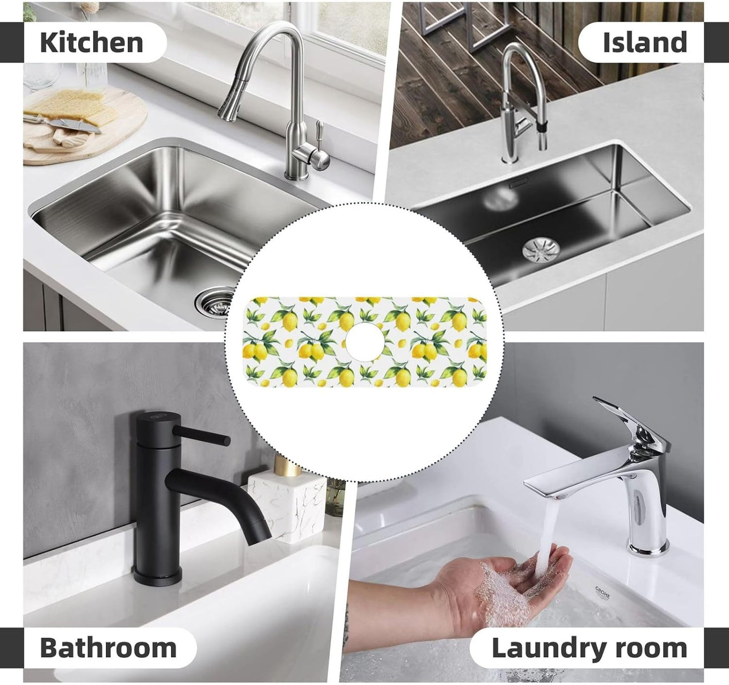Abstract Flower Blooming Floral Watercolor Kitchen Sink Splash Guard Faucet Mat Super Absorbent Fast Drying Mat Sink Gadgets-Fast Drying Pad Sink Mat For Kitchen Bathroom (15" X 5.5" )