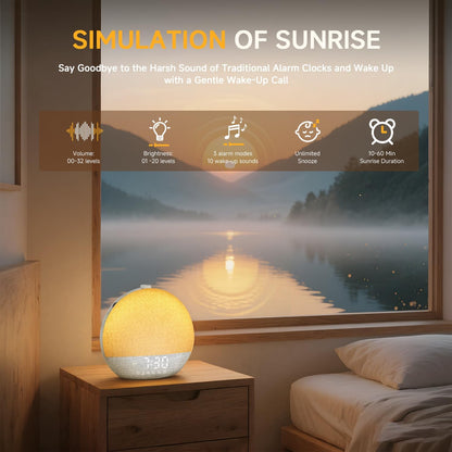 Geuuap Sunrise Alarm Clock White Noise Machine with Bluetooth Speaker,Khaki | 30 Soothing Sounds, 17 Dimmable lights, Simulated Sunrise, Backup Battery Memory, Auto-off Sleep Timer, Screen-Free Design