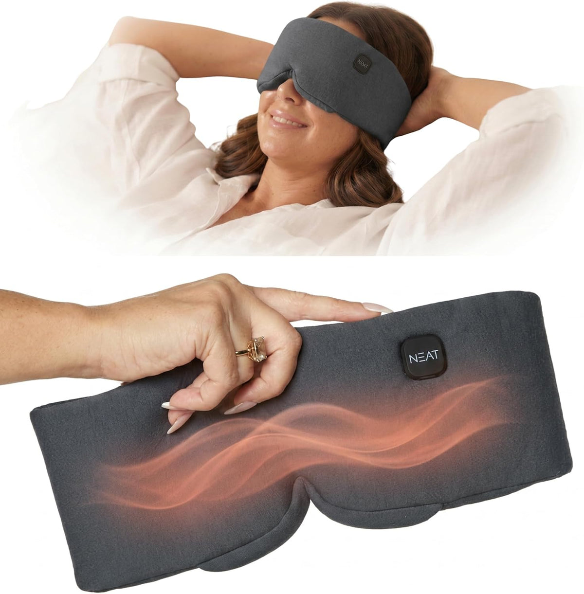 Heated Eye Mask – Cordless Electric Warm Eye Compress for Dry Eyes, Stye & Eye Strain Relief – 4 Heat Settings, Rechargeable, Light-Blocking, Blackout, Washable Cover (Ocean Stone)