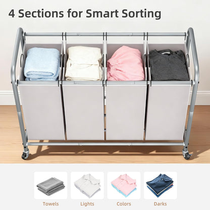 STORAGE MANIAC 3 Section Laundry Sorter, 35.6 Gal (135 L) Laundry Hamper Cart with Heavy Duty Rolling Lockable Wheels and Removable Bags, Clothes Organizer Basket Separator Hamper, Gray