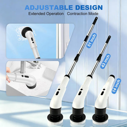 Electric Spin Scrubber, Cordless Shower Scrubber with 9 Scrub Brushes, 2 Speed & Battery Level Display, Adjustable Extension Handle Power Scrubber for Bathroom Tile Tub Floor