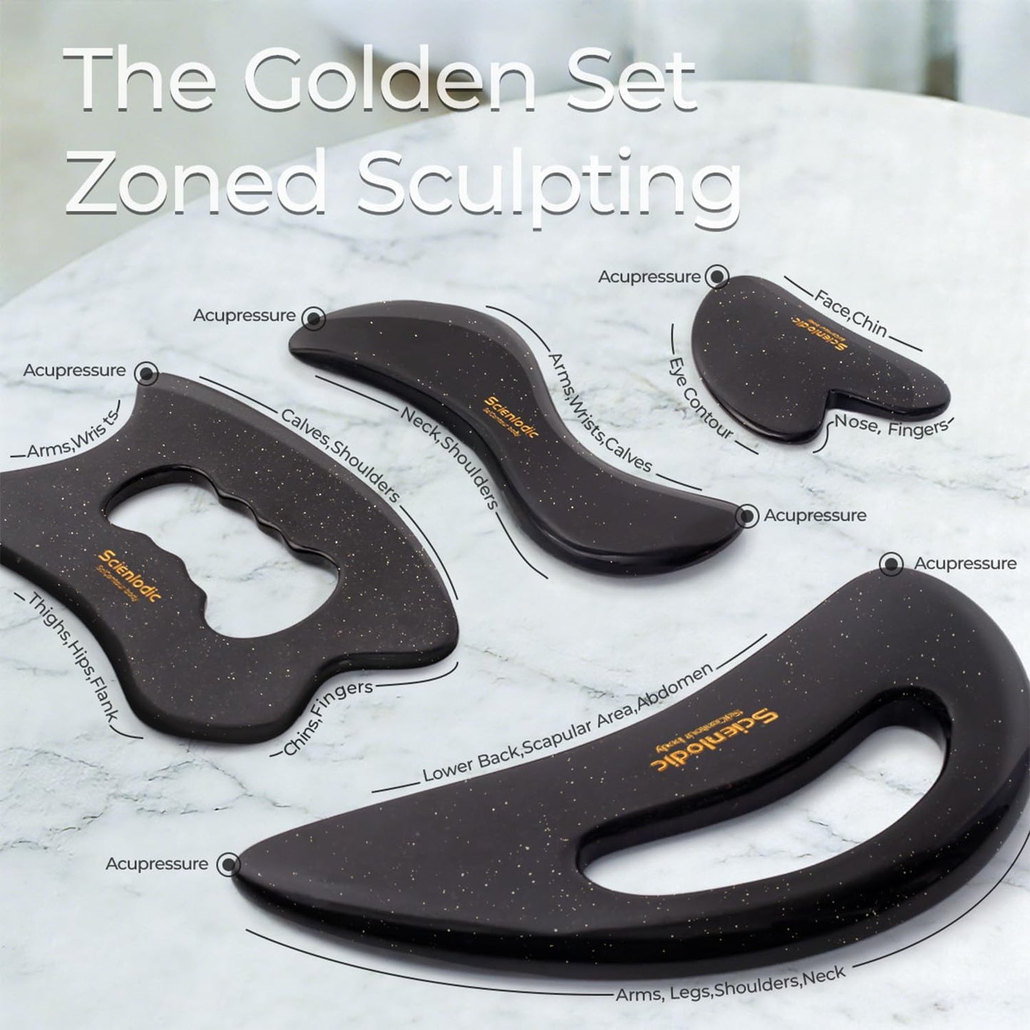 Scienlodic Gua Sha Massage Tool with Handle (Resin) Larger Guasha Scraping Tool for Back Neck Face Leg Massage, Lymphatic Drainage, Cellulite Remove - Large