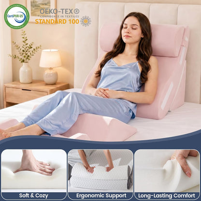 5PCS Wedge Pillow Set for After Surgery, Adjustable Orthopedic Foam Bed Wedge Pillow for Acid Reflux, GERD & Heartburn Relief, Back & Leg Elevation Support for Sleeping & Sitting Up, White Grey