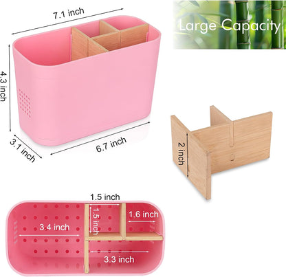 Electric Toothbrush Holder Tooth Brush and Toothpaste Organizer, Black | 3 Slots, Drainage Holes, Removable Bamboo Divider, Ventilation Design, Space-Saving, for Bathroom Countertop, Shower, Vanity