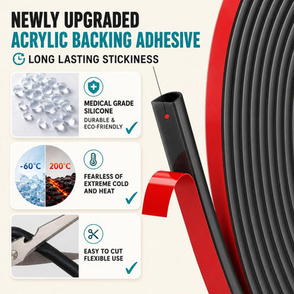 20FT Weather Stripping Door Seal, Self-Adhesive Silicone D-Shaped Seal Strip for Door Frame & Window Gaps, Soundproof Insulation Gap Filler