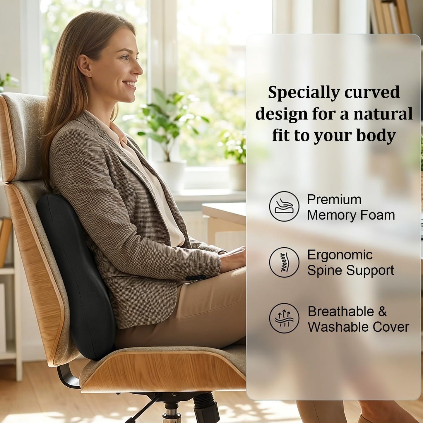 Lumbar Support Pillow for Office Chair Memory Foam Lumbar Cushion with Removable Cover Soft Back Support Pillow Suitable for Car, Couch, Gaming, Dark Blue