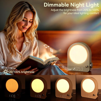 Vivilumens Gradual Sunrise Alarm Clock & White Noise Sound Machine for Better Sleep - Wood Grain Design, Wake-Up Light, Night Light, 10 Natural Sounds, Dual Alarms for Heavy Sleepers