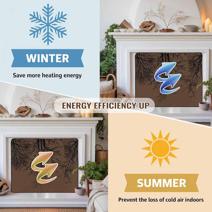Magnetic Fireplace Cover Tree Branches Bird Fireplace Screen Decorative Brown Black Twigs Deadwood Insulation Fireplace Blocker Save Energy Fireplace Draft Stopper Covers for Living Room 45x34 Inch
