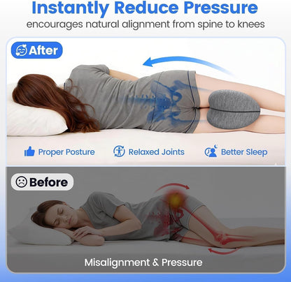 Knee Pillow for Side Sleepers, Leg Pillow with Washable Cover, Grey | Memory Foam Pillow for Sleeping Blood Circulation, Legs Spine Aligning Sciatica Back Hip Knee Support