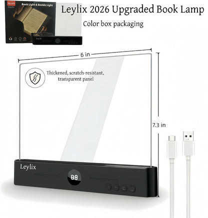 LED Flat Book Light for Reading at Night in Bed, Black | Eye-Caring, 3 Color Temperatures, Stepless Dimmable, USB Rechargeable, Portable Flat Panel Lamp for Kids & Adults