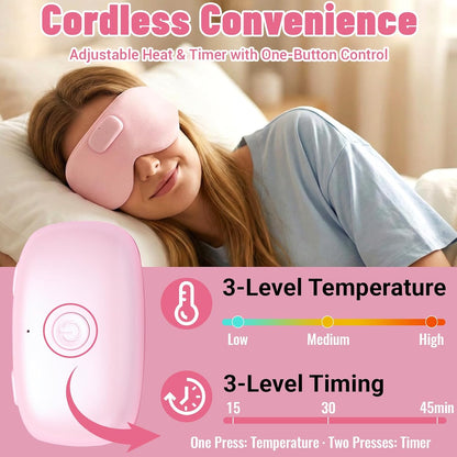 Heated Sleep Mask with Bluetooth Headphones, Cordless Rechargeable Heating Eye Mask with Adjustable Heart Timer Music, Washable Sleeping Mask with Bluetooth Headphones for Dry Eyes (Blue)