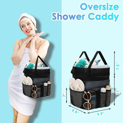 Fammart Mesh Shower Caddy Portable with Drawstring, Dorm Room Essentials for College Girls Guys, 8-Pocket Extra Large Shower Bag Basket Tote for Camping Beach Gym Travel Toiletry Bathroom