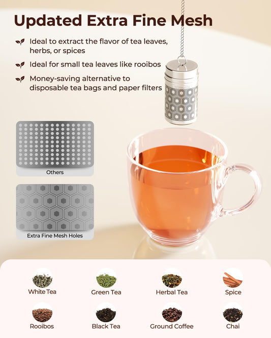 Extra Fine Mesh Tea Infuser for Loose Leaf Tea Steeper 1.5”x2.2” | 304 Stainless Steel Tea Strainers & Filters for Loose Tea, Updated Slim Threaded Lid Tea Ball for Mug, Cup, Teapot, Kettle