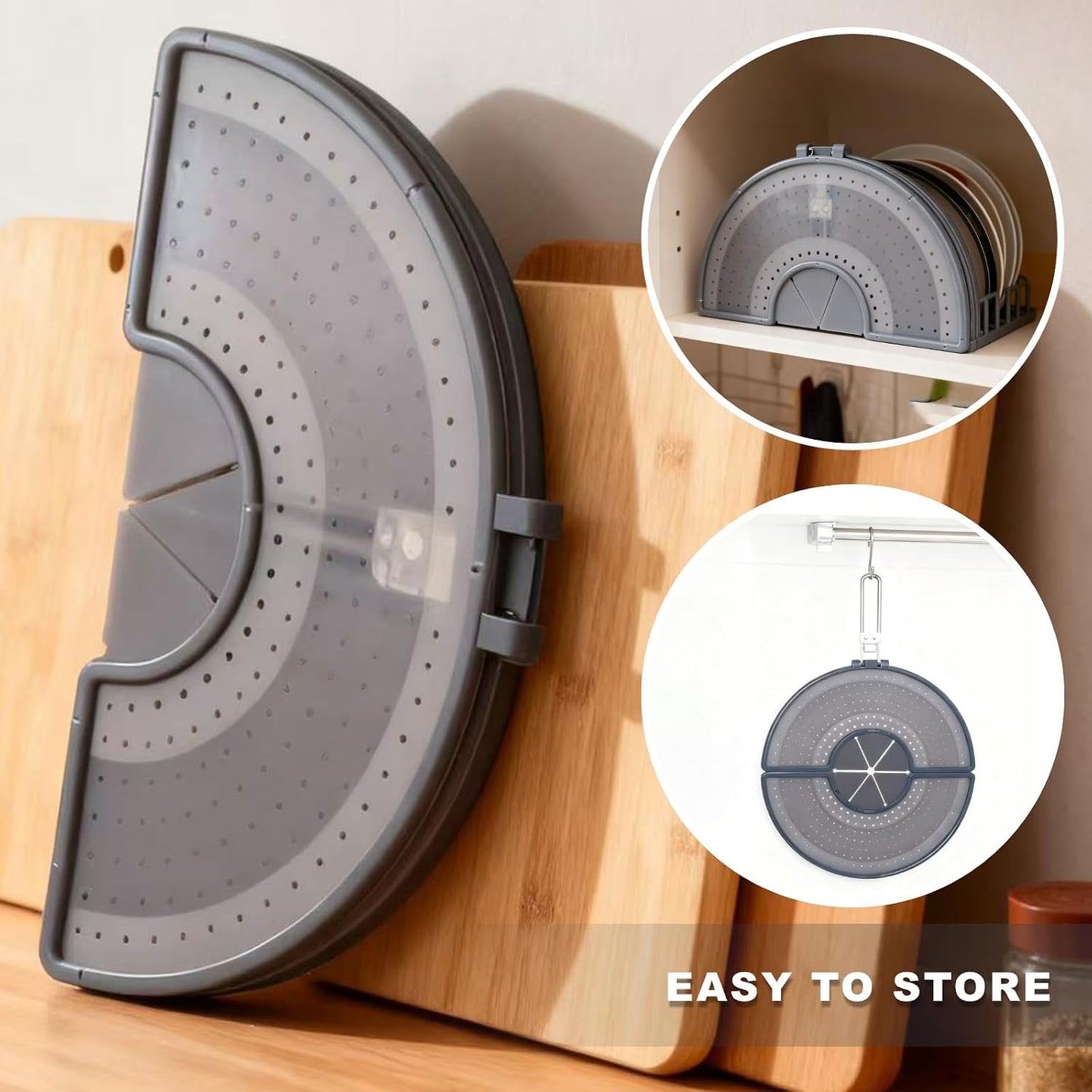 Foldable Splatter Screen with Handle for 10-13" Pans, Silicone, BPA-Free, | Heat-Resistant Grip,Space Saving Fry Pan Cover for Mess-Free Cooking,Dishwasher Safe