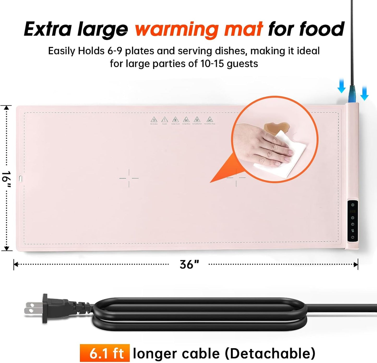 Warming Mat for Food Extra Large- 24"x16" Electric Warming Trays for Buffets Party, Food Warmers for Thanksgiving, Christmas House Warming Gift, Portable Heating Mat with 9 Temp Settings & 6H Timer