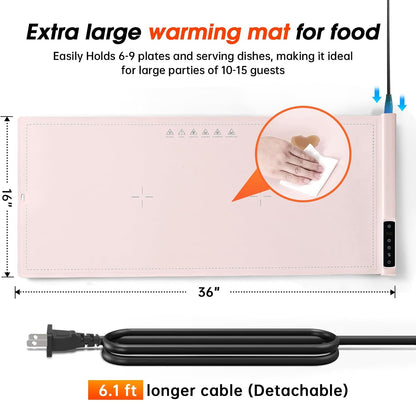 Warming Mat for Food Extra Large- 24"x16" Electric Warming Trays for Buffets Party, Food Warmers for Thanksgiving, Christmas House Warming Gift, Portable Heating Mat with 9 Temp Settings & 6H Timer