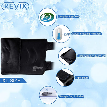 REVIX XL Knee Ice Wrap Around Entire Knee, Gel Ice Pack for Muscle Ache, Cold Pack to Reduce Discomfort and Promote Flexibility, Soft Plush Linings, Purple