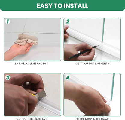 2 PCS Shower Door Bottom Seal, 3/8” X 36” Frameless Shower Glass Door Seal Strip, Clear PVC Shower Door Sweep Stop Shower Leaks, Shower Seal for 3/8 Inch (10mm) Glass