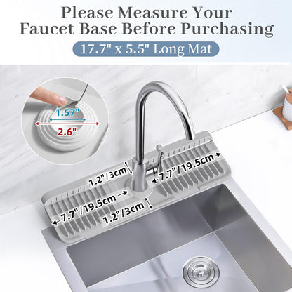 PoYang 24 Inch Faucet Mat for Kitchen Sink Splash Guard, Silicone, Black | Sink Protectors with 7° Slope for Smooth Drainage, Snap Button Holds It in Place, 90° Foldable & Cuttable Hole Fit Most Sinks