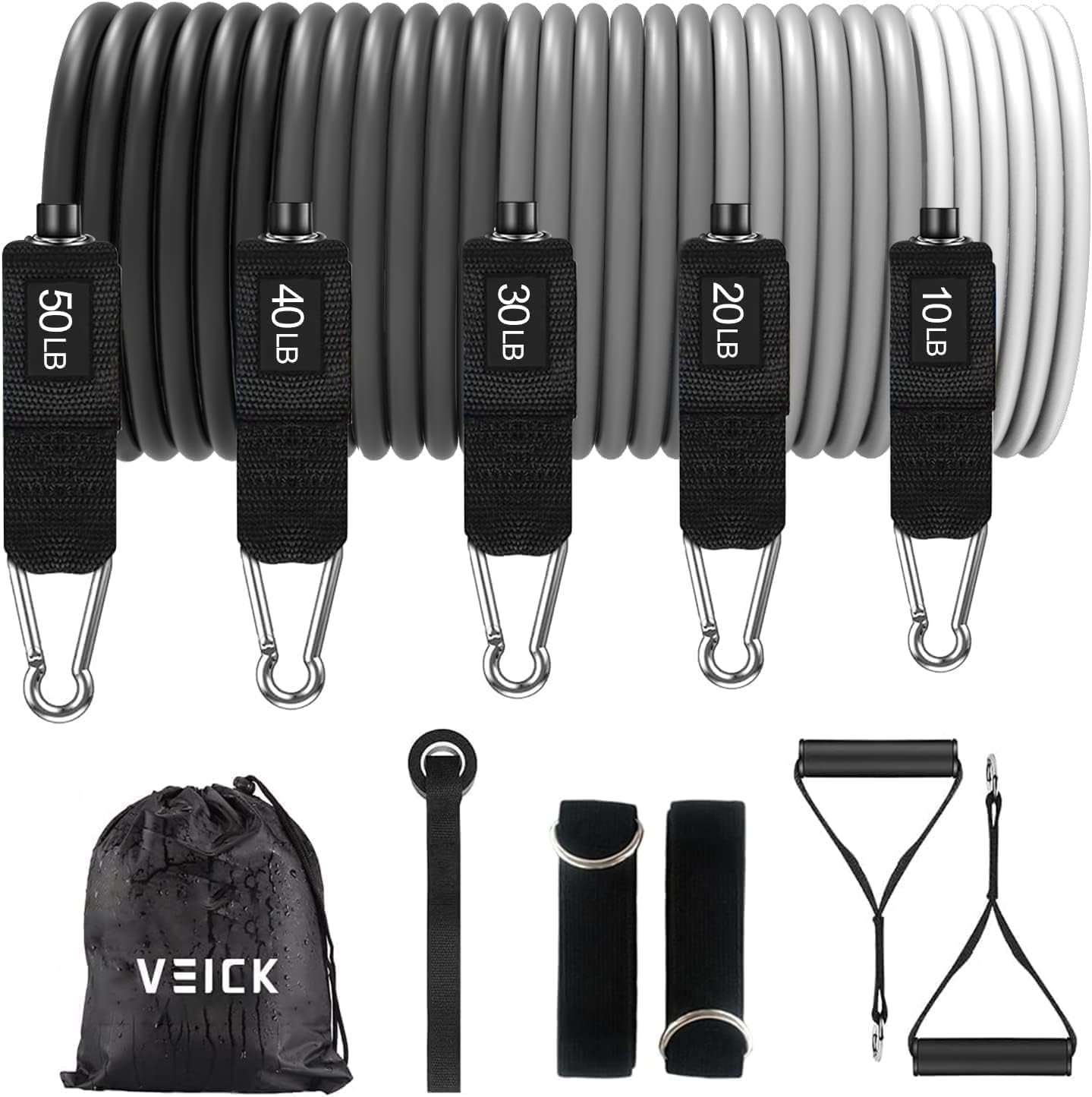 VElCK Resistance Bands Set with Handles for Exercise, Workout and Home Gym | 100% Natural Latex, 10-150LBS, Versatile for Yoga, Pilates, Strength, Home Gym