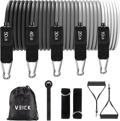 VElCK Resistance Bands Set with Handles for Exercise, Workout and Home Gym | 100% Natural Latex, 10-150LBS, Versatile for Yoga, Pilates, Strength, Home Gym