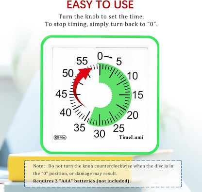 60-Minute Visual Timer for Kids, Time Management Tool Study Classroom Timer, Home Edition Silent Countdown Timer for Toddler, Teachers and Adults (Green)