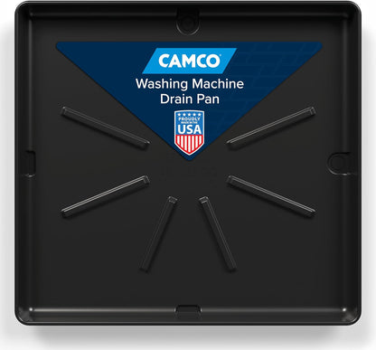 Camco Low Profile Washing Machine Drain Pan with PVC Fitting, 29 inch x 33 inch ID and 31 inch x 35 inch OD - Protects Your Floors from Washing Machine Leaks - Easy to Use - Pewter - 20788