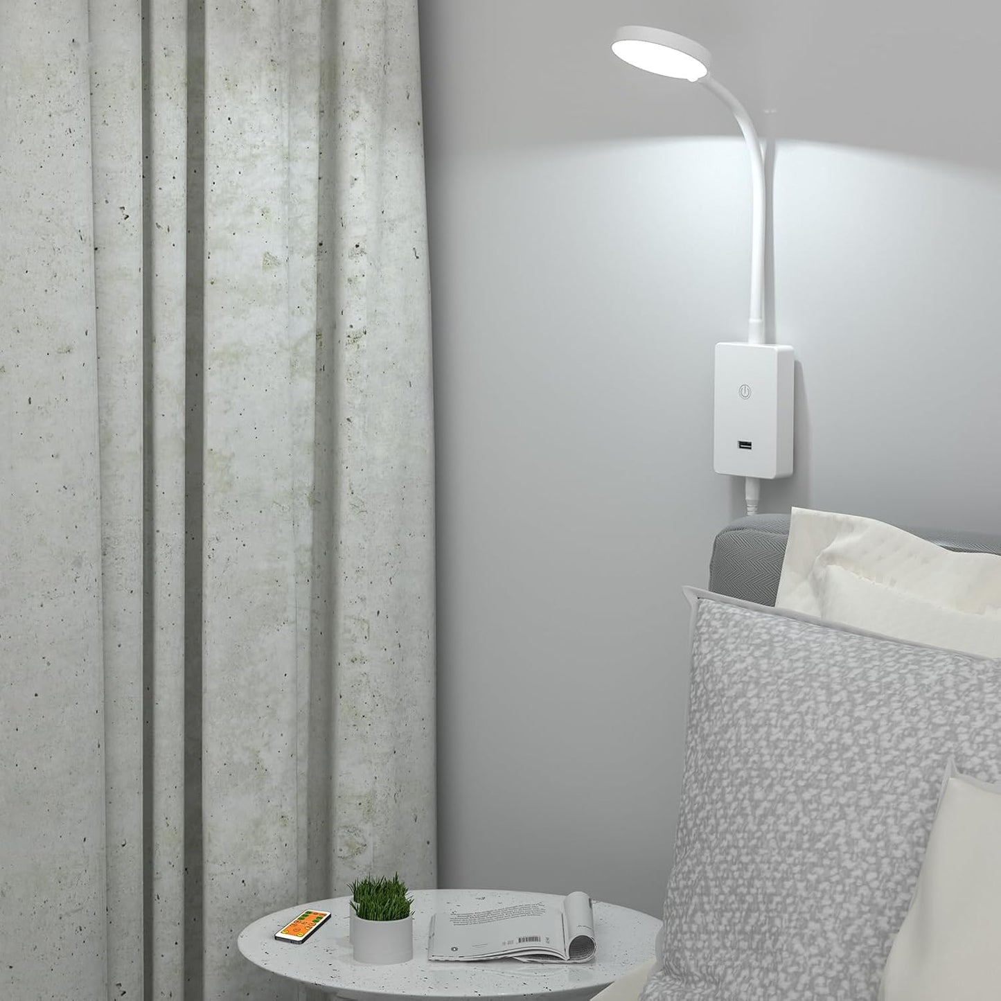 LED Bedside Reading Light with Remote Control for Books in Bed, Bedroom Wall Mounted LED Reading Lamp, 5W 500Lm Dimmable, 3 Lighting Colors, 120° Wide Lighting Angle, Timer Auto Off